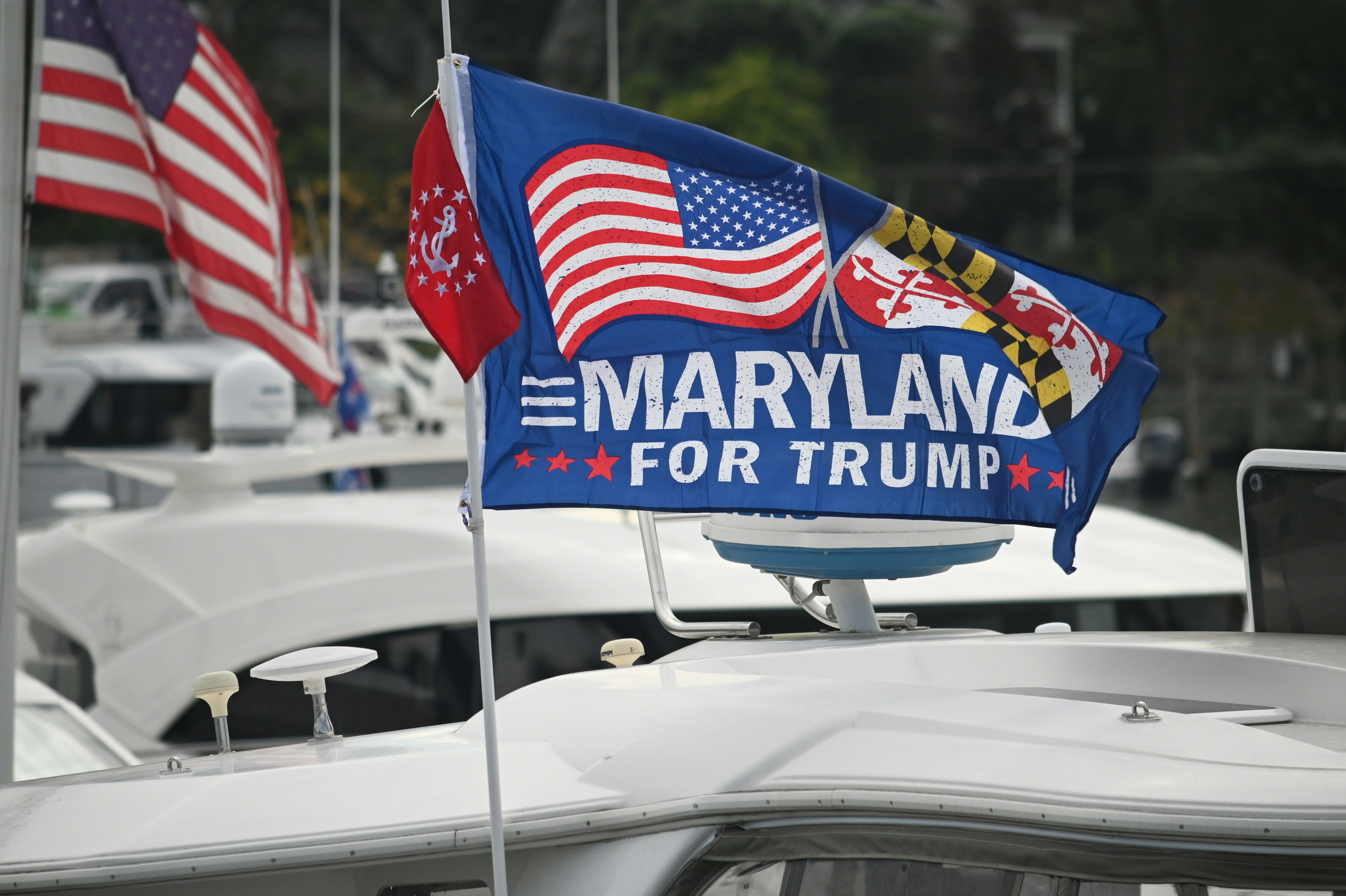 A Trump for Maryland flag on a yacht in St. Michaels, Maryland. Photo of 10/24/2020.